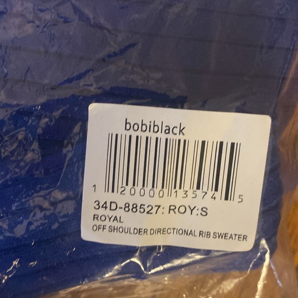 Bobi Black royal blue off shoulder directional rib sweater size small - Picture 6 of 6